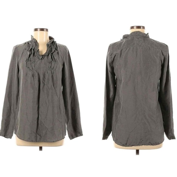GAP Tops - Gap Gray 100% Silk Ruffle front Blouse